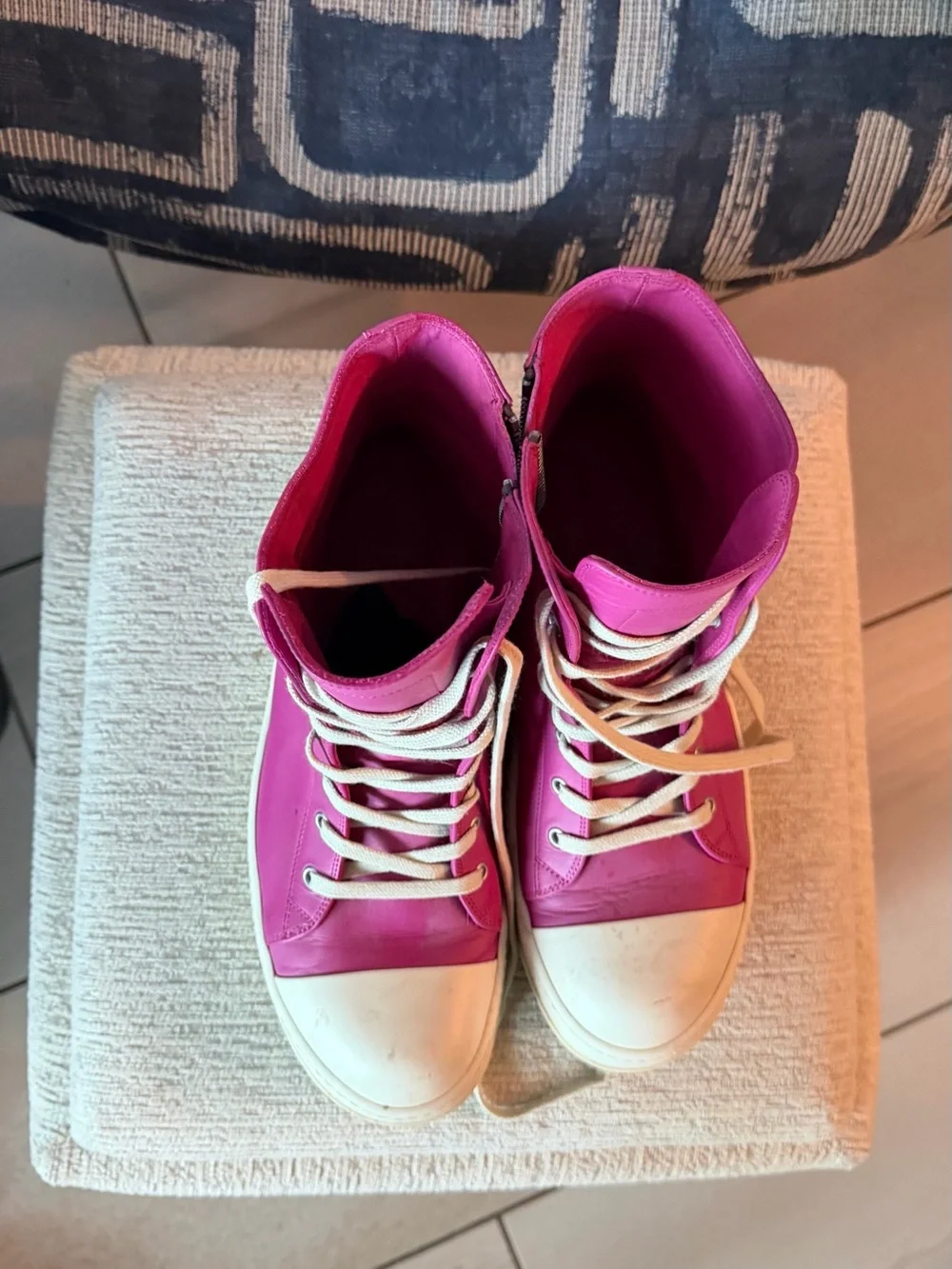 Rick Owens Men’s Fuchsia High-Top Leather Sneakers - Casual Chic